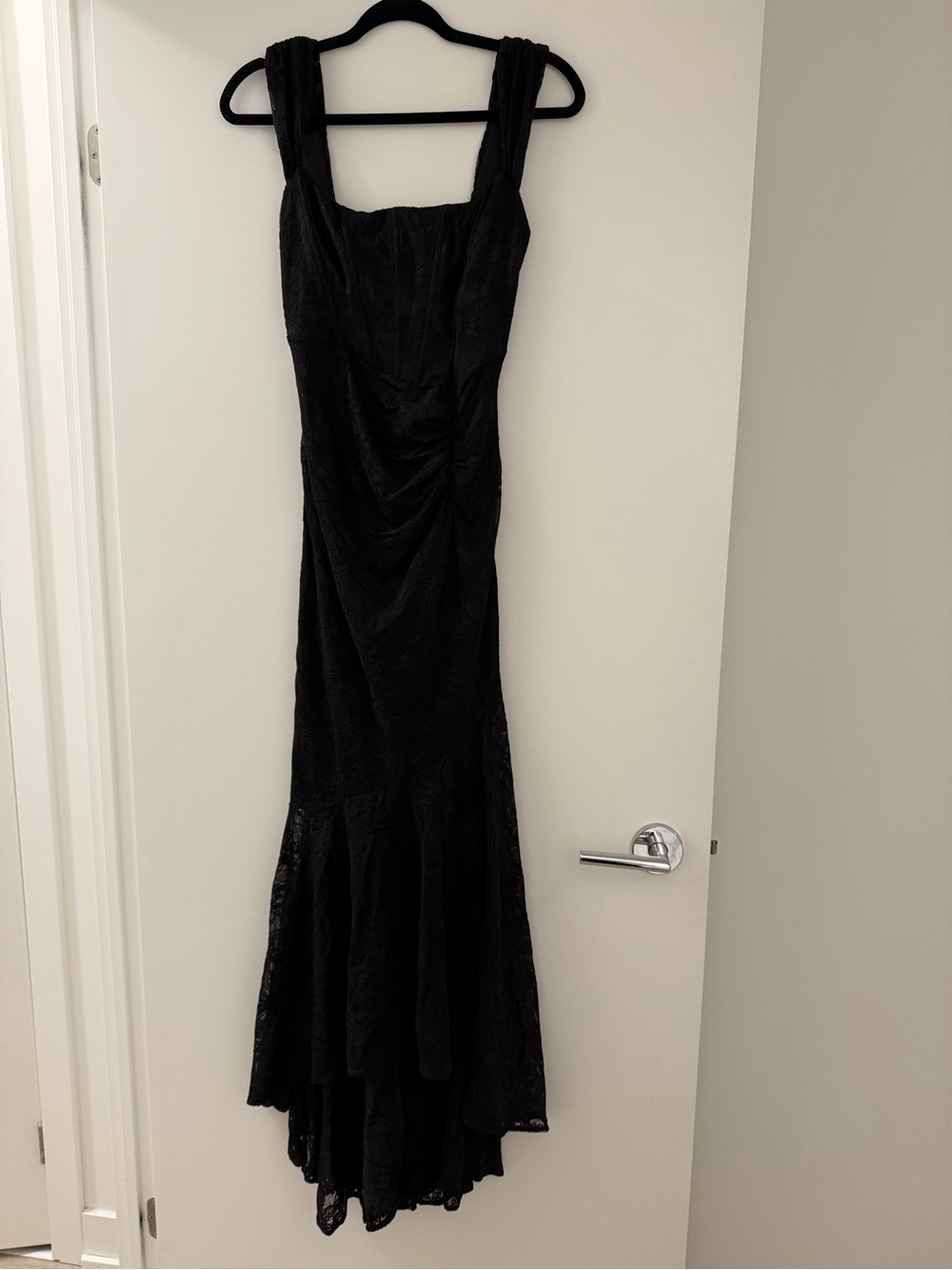 Black Lace Ruched Maxi Dress with Square Neckline (Revolve) (New With Tags) - Picture 4 of 6